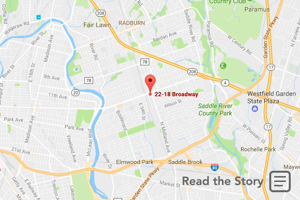 Map showing 22-18 Broadway, Fair Lawn