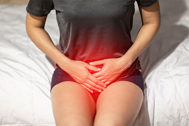 Woman experiencing bladder or UTI pain