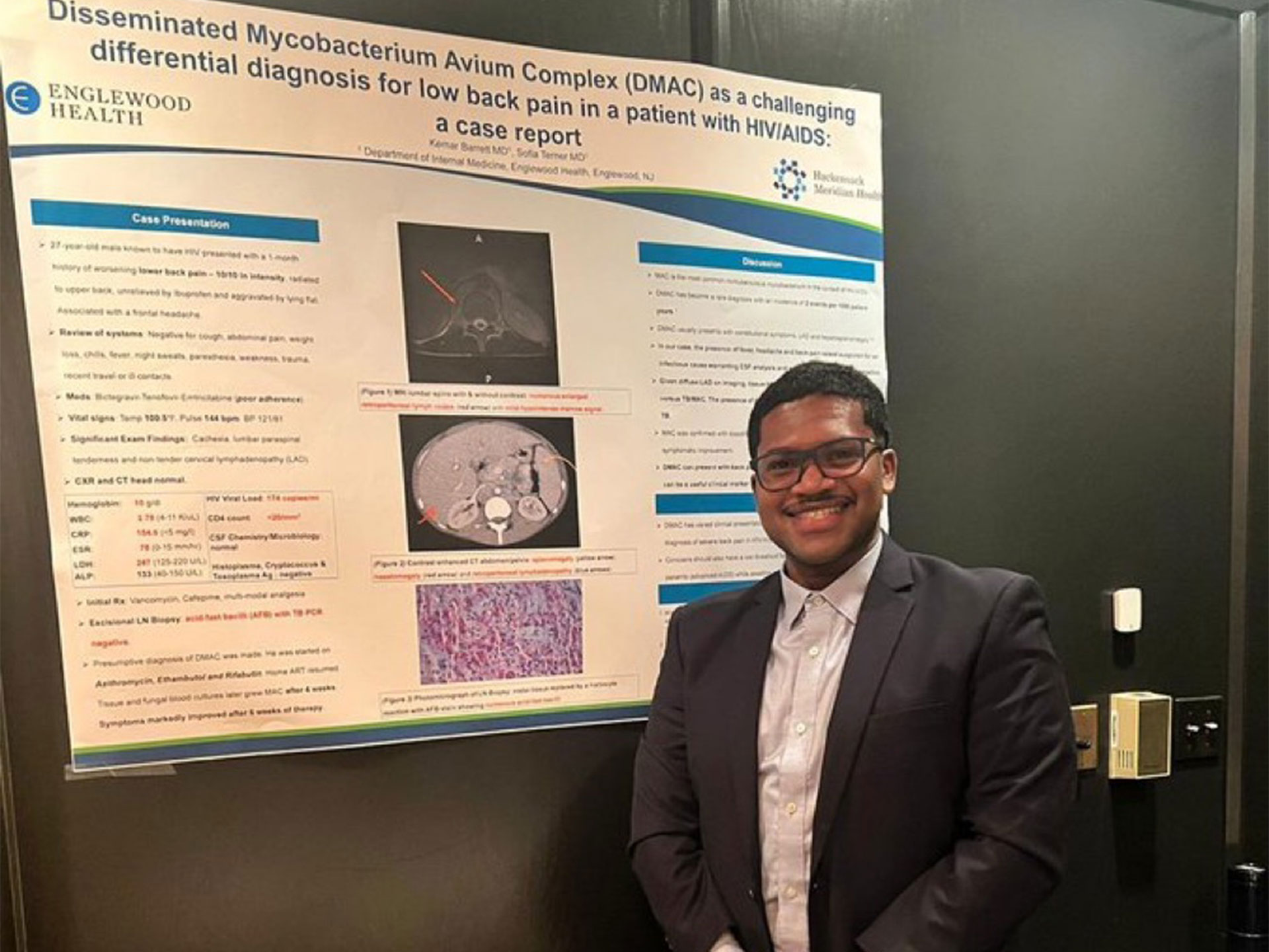 Kemar with his winning poster at North NJ Chapter SHM Abstract Competition.