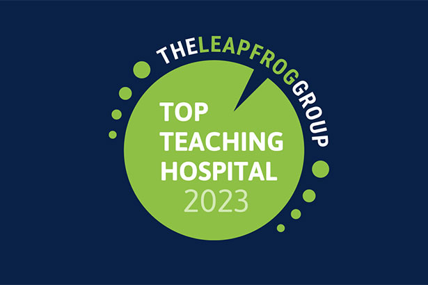 The Leapfrog Group Top Teaching Hospital 2023 award badge